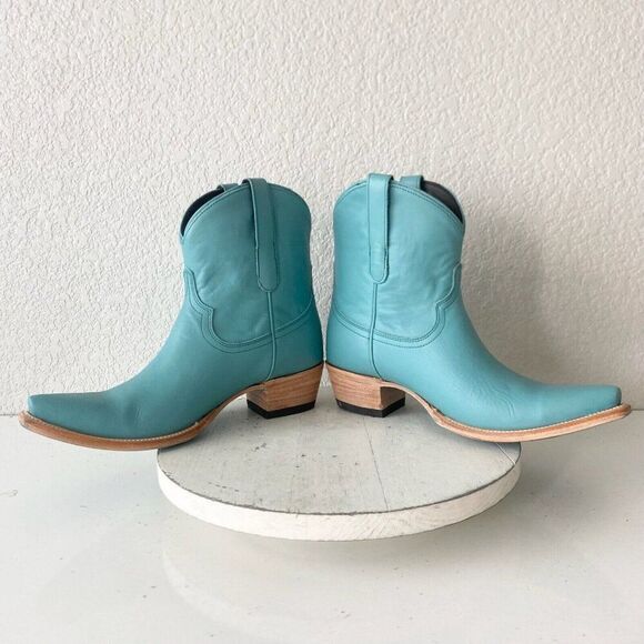 NEW Lane EMMA JANE Turquoise Cowboy Bootie Womens 9.5 Leather Short Ankle Boots - Picture 7 of 11